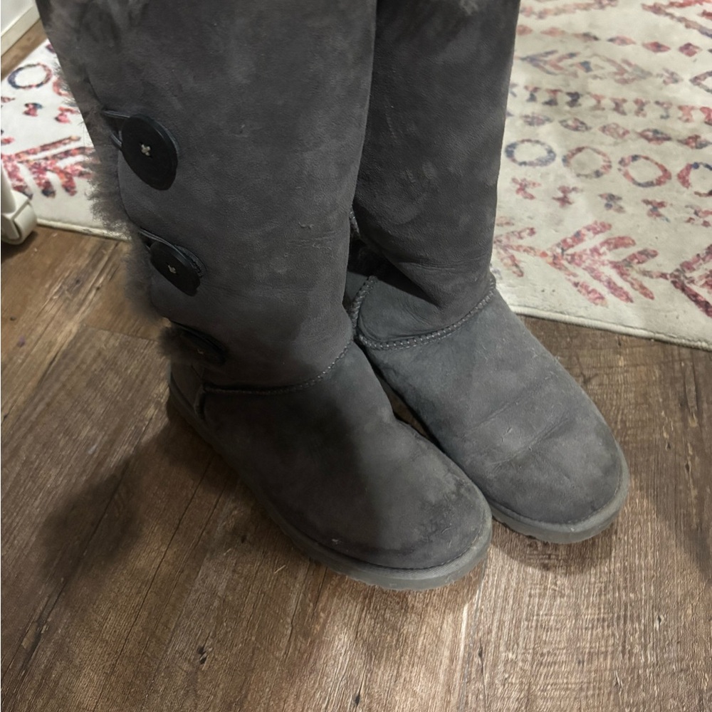 Gray Suede Boots with Button Accents